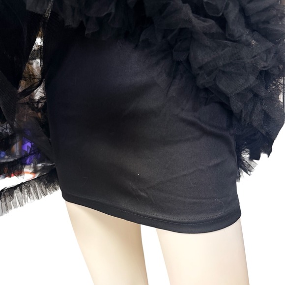 Black Sheer Tulle Ruffle Dress Bow Shoulder Fairy Goth Romantic Aesthetic XS - Picture 6 of 11